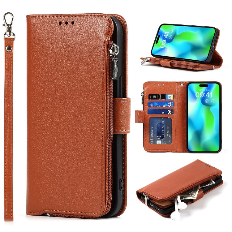 Custodia portafoglio in pelle con cerniera per iPhone 14