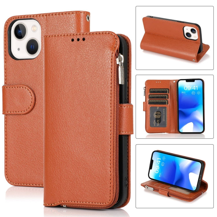 Custodia portafoglio in pelle con cerniera per iPhone 14
