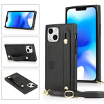 Custodia portafoglio in pelle con cinturino per iPhone 14 Pro Max