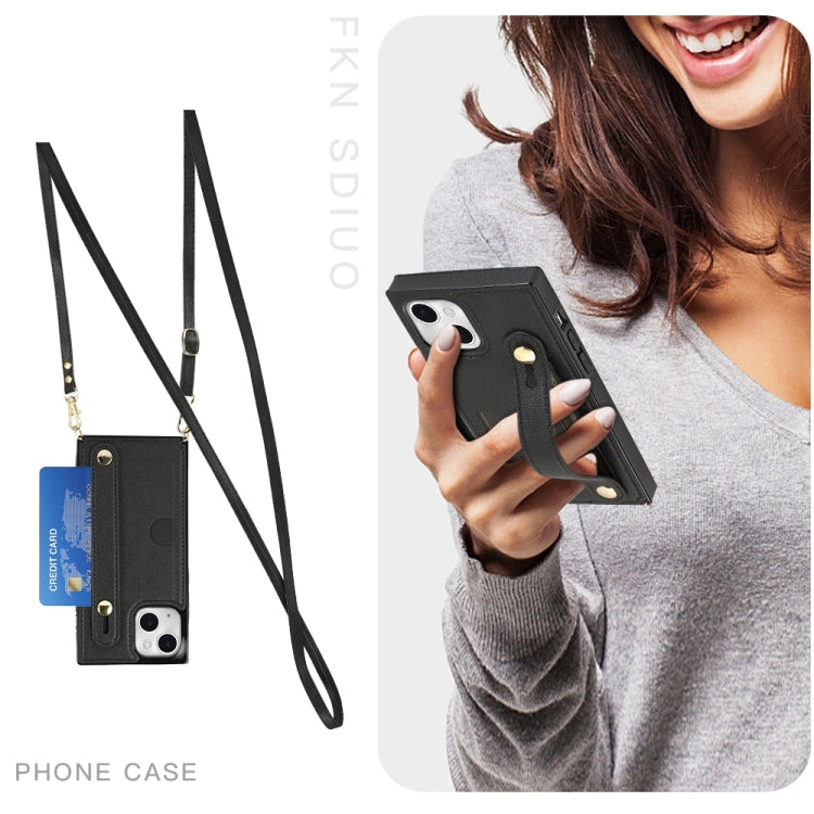 Custodia portafoglio in pelle con cinturino per iPhone 14 Pro Max