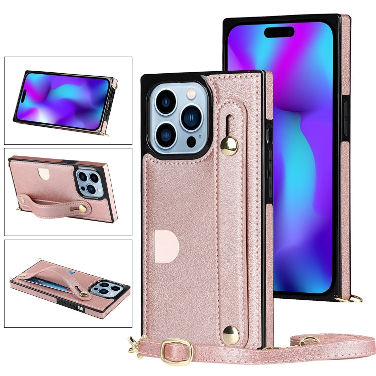 Custodia portafoglio in pelle con cinturino per iPhone 14 Pro Max