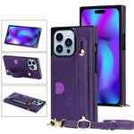 Custodia portafoglio in pelle con cinturino per iPhone 14 Pro Max