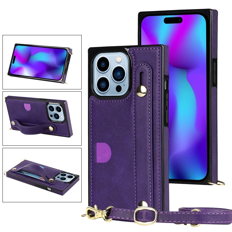 Custodia portafoglio in pelle con cinturino per iPhone 14 Pro Max