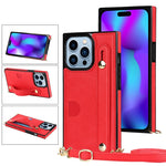 Custodia portafoglio in pelle con cinturino per iPhone 14 Pro Max