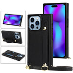 Custodia portafoglio in pelle con cinturino per iPhone 14 Pro Max