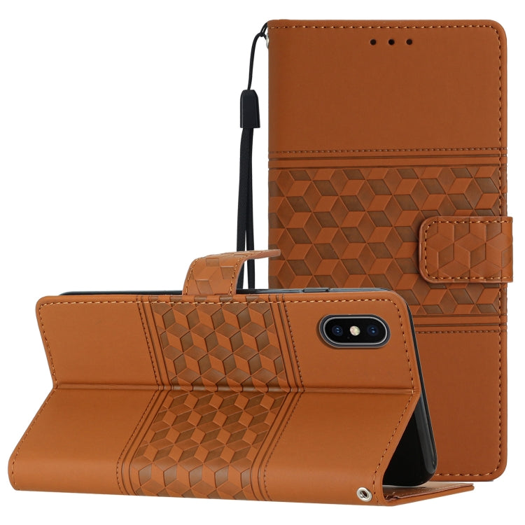 Custodia portafoglio in pelle goffrata con cordino per iPhone XS