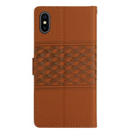 Custodia portafoglio in pelle goffrata con cordino per iPhone XS