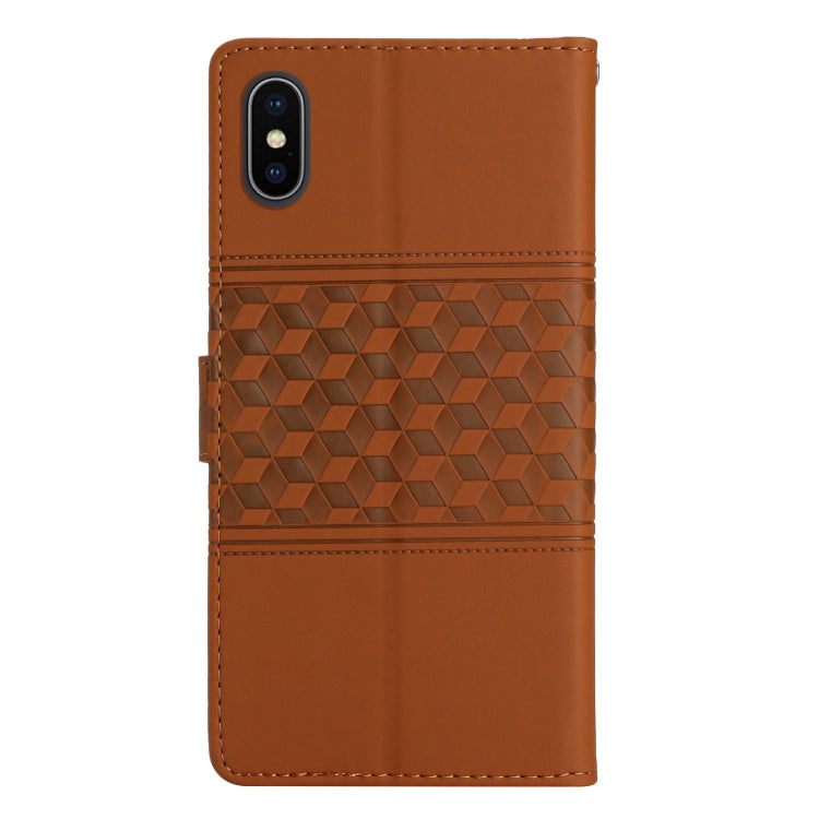 Custodia portafoglio in pelle goffrata con cordino per iPhone XS