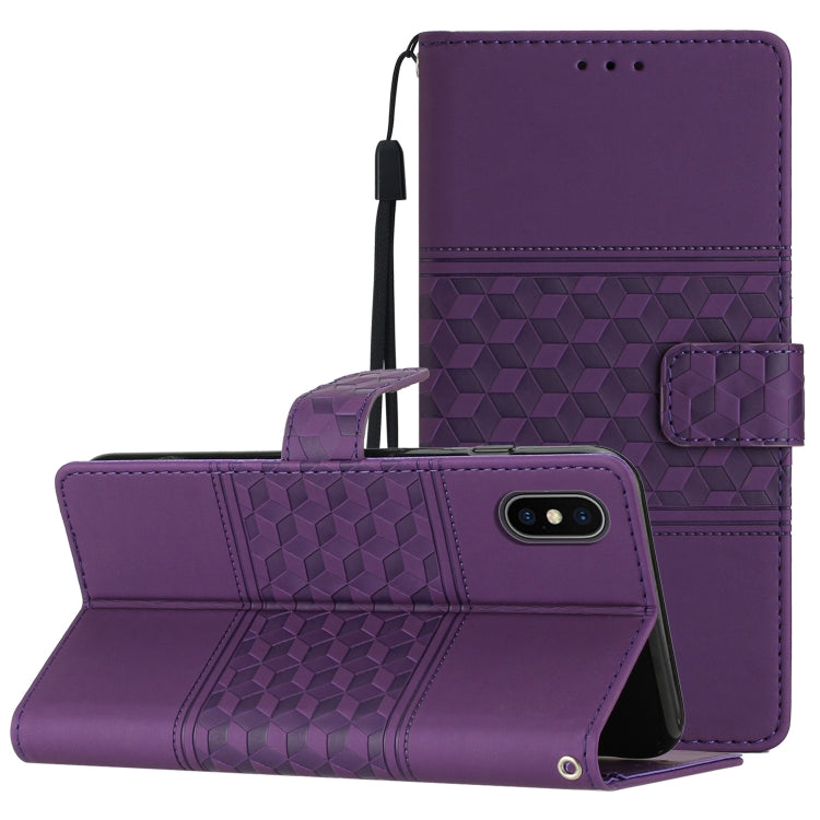 Custodia portafoglio in pelle goffrata con cordino per iPhone XS