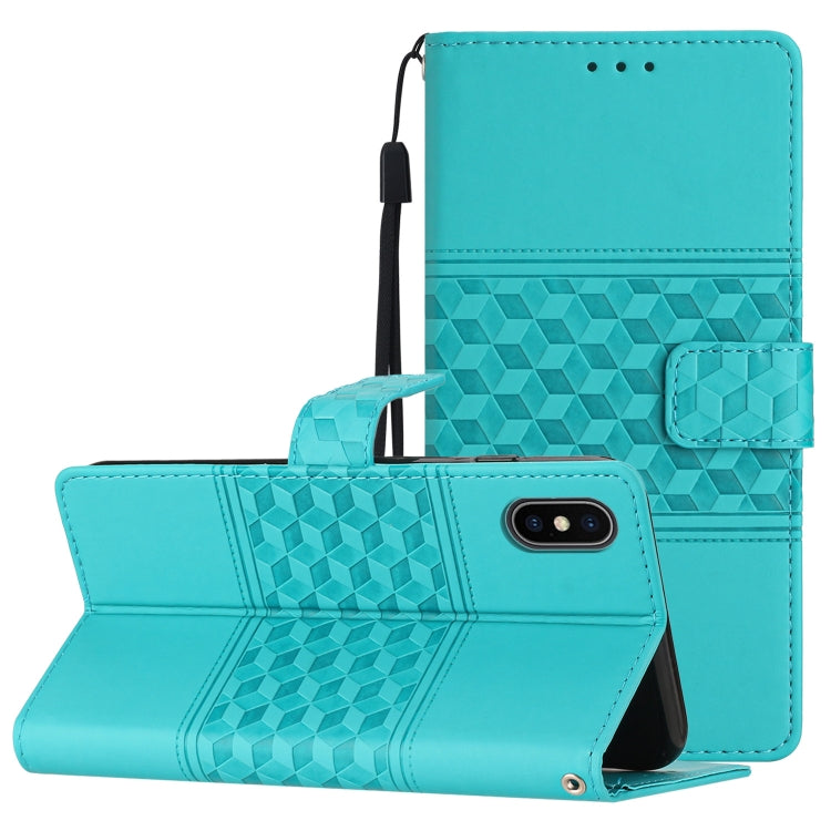 Custodia portafoglio in pelle goffrata con cordino per iPhone XS