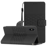 Custodia portafoglio in pelle goffrata con cordino per iPhone XS
