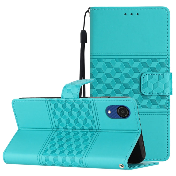 Custodia in pelle goffrata con cordino per Samsung Galaxy A02s