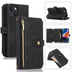 Custodia portafoglio in pelle con cerniera per iPhone 14 Pro Max