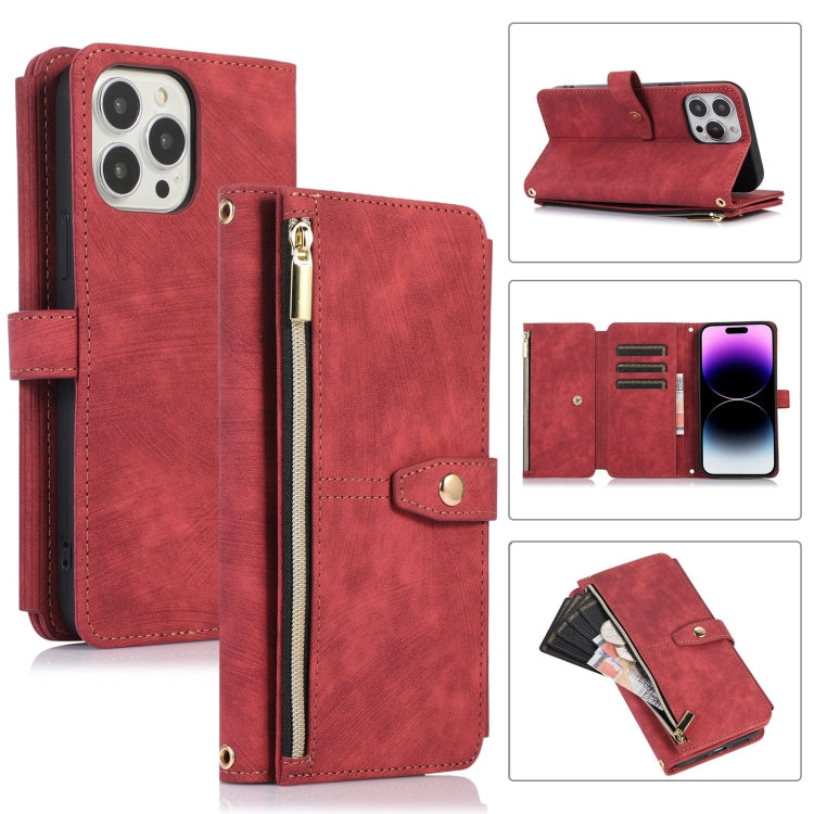 Custodia portafoglio in pelle con cerniera per iPhone 14 Pro Max