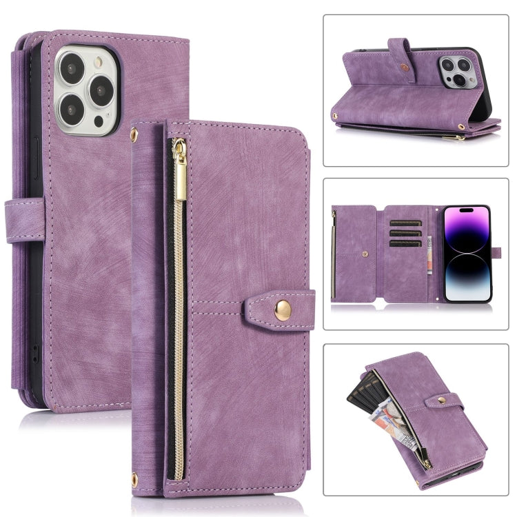 Custodia portafoglio in pelle con cerniera per iPhone 14 Pro Max