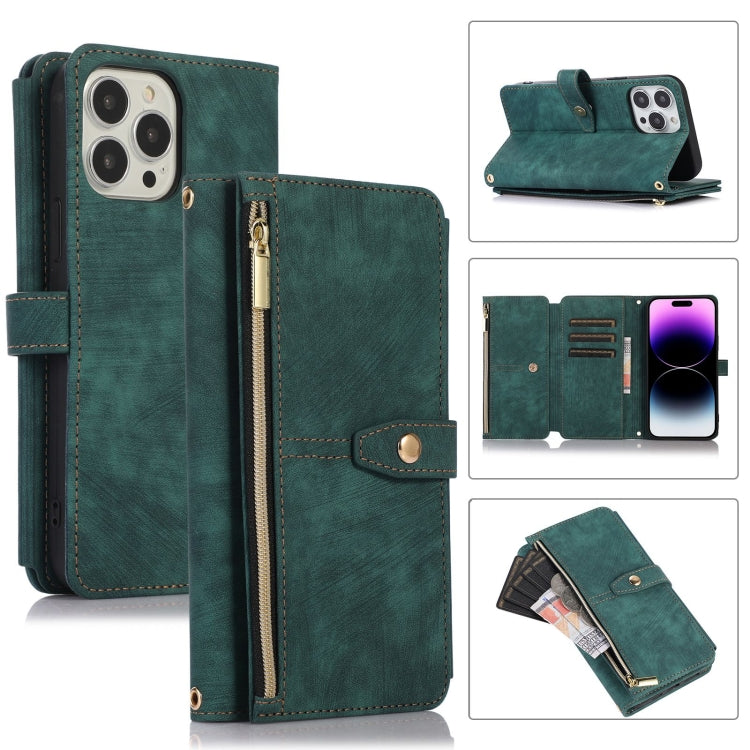 Custodia portafoglio in pelle con cerniera per iPhone 14 Pro Max