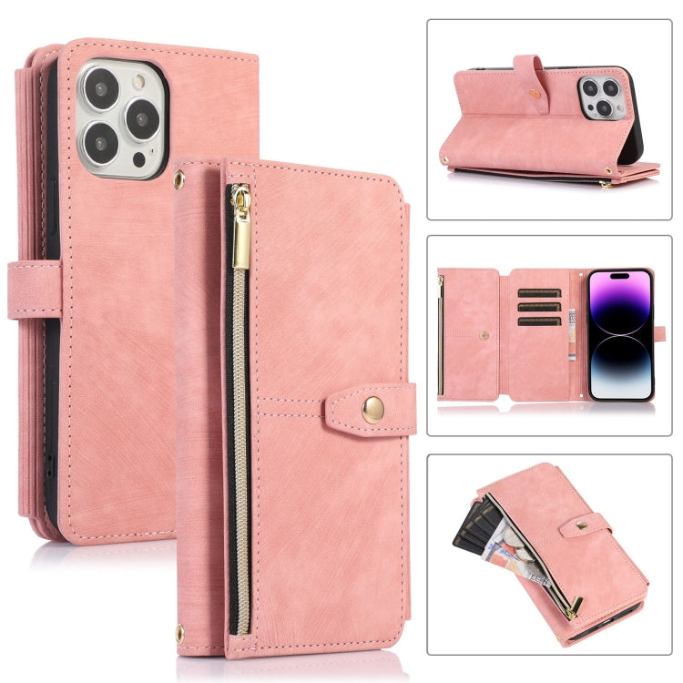 Custodia portafoglio in pelle con cerniera per iPhone 14 Pro Max
