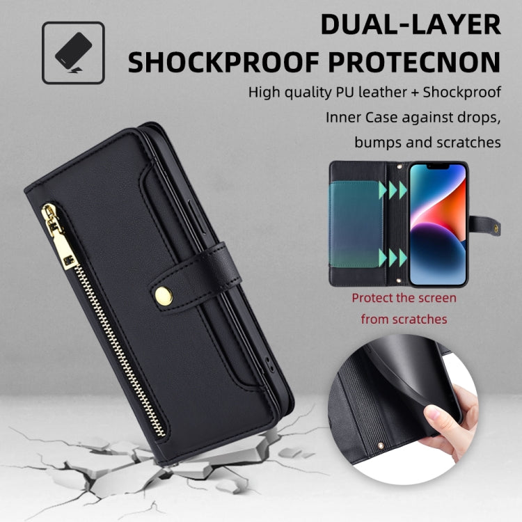 Custodia per telefono in pelle con portafoglio con cerniera a tracolla, For iPhone 14, For iPhone 14 Plus, For iPhone 14 Pro, For iPhone 14 Pro Max