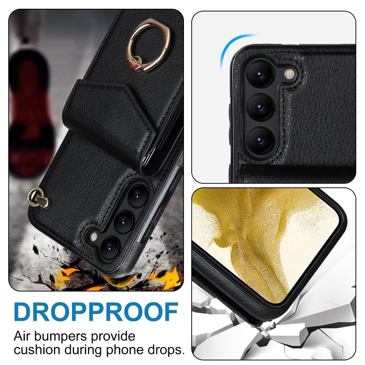 Custodia per telefono con slot per schede RFID con anello e cordino lungo, For Samsung Galaxy S22 5G, For Samsung Galaxy S22+ 5G, For Samsung Galaxy S22 Ultra 5G, For Samsung Galaxy S23 5G