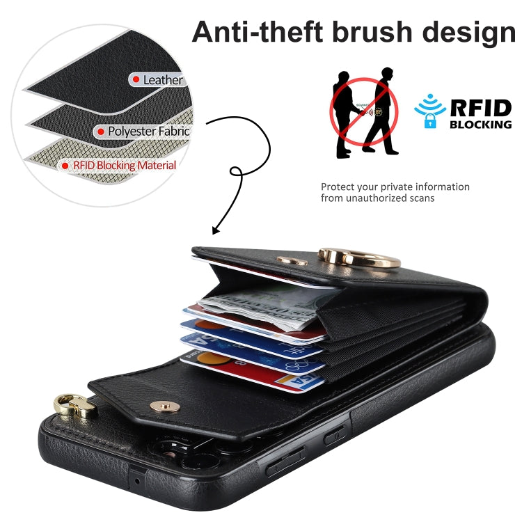 Custodia per telefono con slot per schede RFID con anello e cordino lungo, For Samsung Galaxy S22 5G, For Samsung Galaxy S22+ 5G, For Samsung Galaxy S22 Ultra 5G, For Samsung Galaxy S23 5G