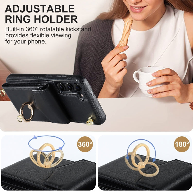 Custodia per telefono con slot per schede RFID con anello e cordino lungo, For Samsung Galaxy S22 5G, For Samsung Galaxy S22+ 5G, For Samsung Galaxy S22 Ultra 5G, For Samsung Galaxy S23 5G
