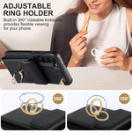 Custodia per telefono con slot per schede RFID con anello e cordino lungo, For Samsung Galaxy S23+ 5G, For Samsung Galaxy S23 Ultra 5G