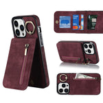 Anello retrò e custodia per telefono con slot per schede RFID con cerniera, For iPhone 14, For iPhone 14 Plus, For iPhone 14 Pro, For iPhone 14 Pro Max