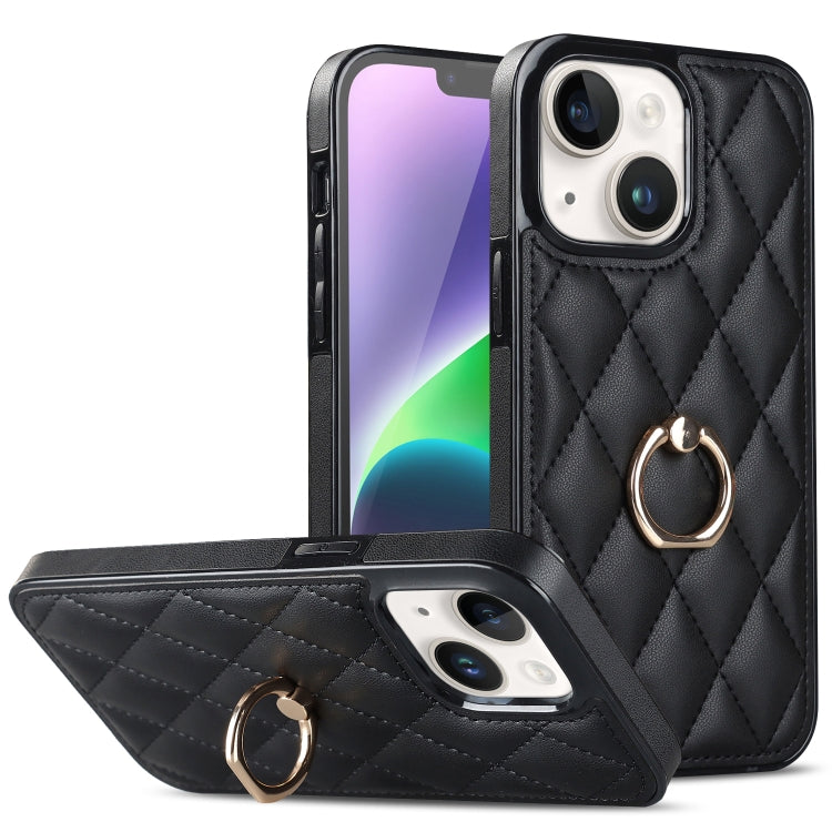 Custodia per telefono in pelle PU romboidale con supporto per anello, For iPhone 14, For iPhone 14 Plus, For iPhone 14 Pro