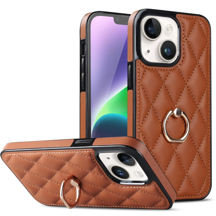 Custodia per telefono in pelle PU romboidale con supporto per anello, For iPhone 14, For iPhone 14 Plus, For iPhone 14 Pro