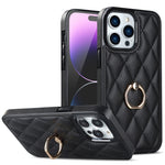 Custodia per telefono in pelle PU romboidale con supporto per anello, For iPhone 14, For iPhone 14 Plus, For iPhone 14 Pro