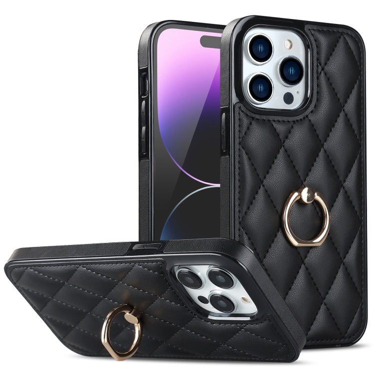 Custodia per telefono in pelle PU romboidale con supporto per anello, For iPhone 14, For iPhone 14 Plus, For iPhone 14 Pro