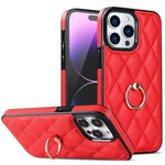 Custodia per telefono in pelle PU romboidale con supporto per anello, For iPhone 14, For iPhone 14 Plus, For iPhone 14 Pro