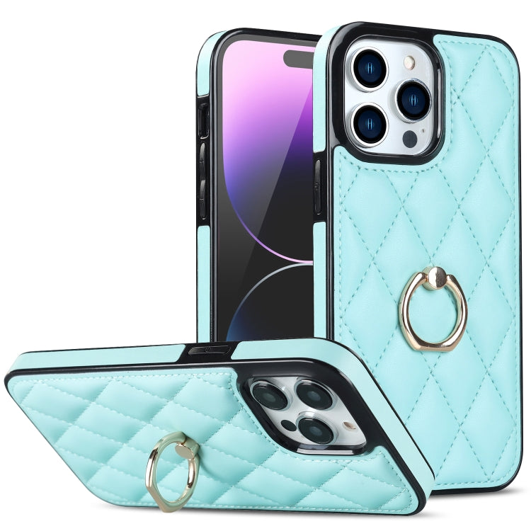 Custodia per telefono in pelle PU romboidale con supporto per anello, For iPhone 14, For iPhone 14 Plus, For iPhone 14 Pro