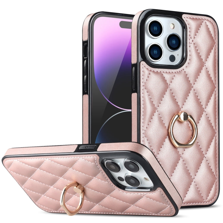 Custodia per telefono in pelle PU romboidale con supporto per anello, For iPhone 14, For iPhone 14 Plus, For iPhone 14 Pro