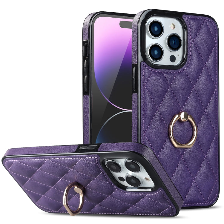 Custodia per telefono in pelle PU romboidale con supporto per anello, For iPhone 14, For iPhone 14 Plus, For iPhone 14 Pro
