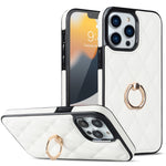 Custodia per telefono in pelle PU romboidale con supporto per anello, For iPhone 13 Pro, For iPhone 13 Pro Max, For iPhone 12 mini