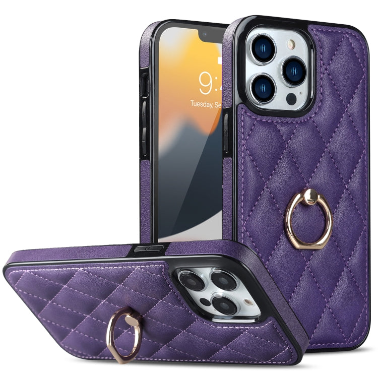 Custodia per telefono in pelle PU romboidale con supporto per anello, For iPhone 13 Pro, For iPhone 13 Pro Max, For iPhone 12 mini