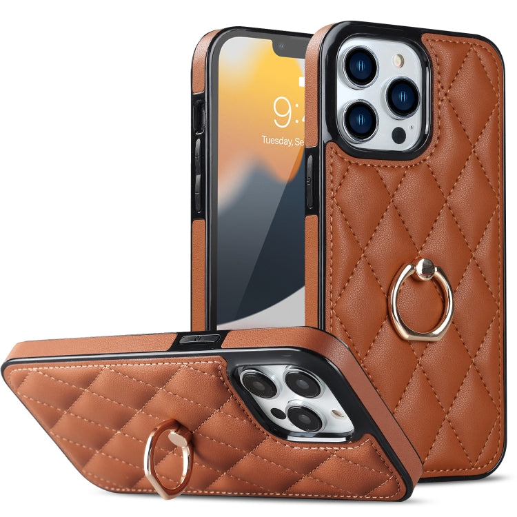 Custodia per telefono in pelle PU romboidale con supporto per anello, For iPhone 13 Pro, For iPhone 13 Pro Max, For iPhone 12 mini