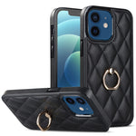 Custodia per telefono in pelle PU romboidale con supporto per anello, For iPhone 13 Pro, For iPhone 13 Pro Max, For iPhone 12 mini