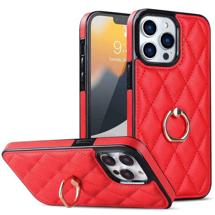 Custodia per telefono in pelle PU romboidale con supporto per anello, For iPhone 12 / 12 Pro, For iPhone 12 Pro Max, For iPhone 11