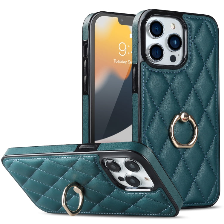 Custodia per telefono in pelle PU romboidale con supporto per anello, For iPhone 12 / 12 Pro, For iPhone 12 Pro Max, For iPhone 11