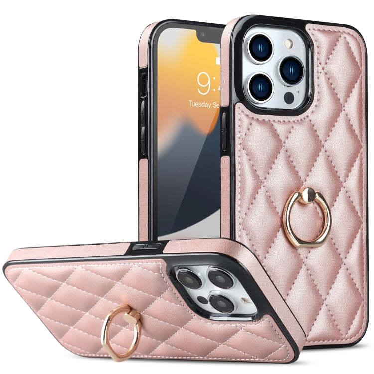 Custodia per telefono in pelle PU romboidale con supporto per anello, For iPhone 12 / 12 Pro, For iPhone 12 Pro Max, For iPhone 11