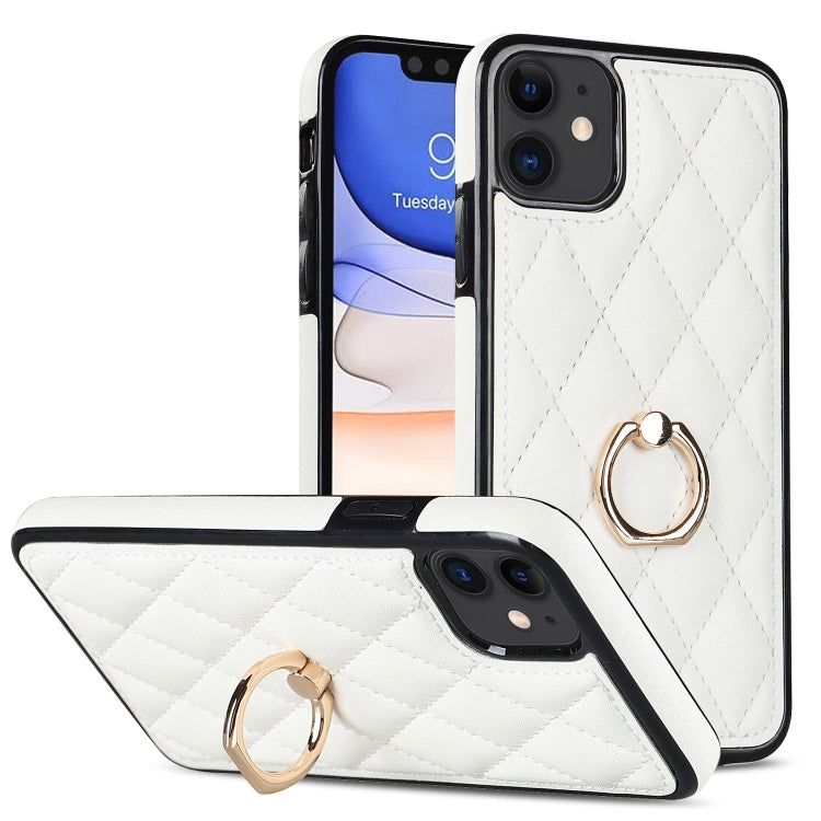 Custodia per telefono in pelle PU romboidale con supporto per anello, For iPhone 12 / 12 Pro, For iPhone 12 Pro Max, For iPhone 11
