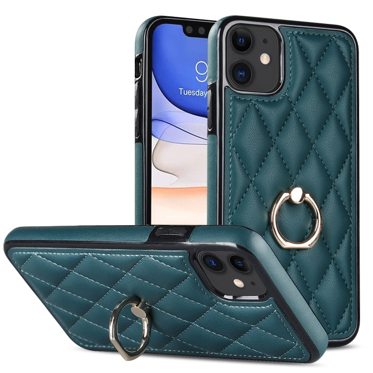 Custodia per telefono in pelle PU romboidale con supporto per anello, For iPhone 12 / 12 Pro, For iPhone 12 Pro Max, For iPhone 11