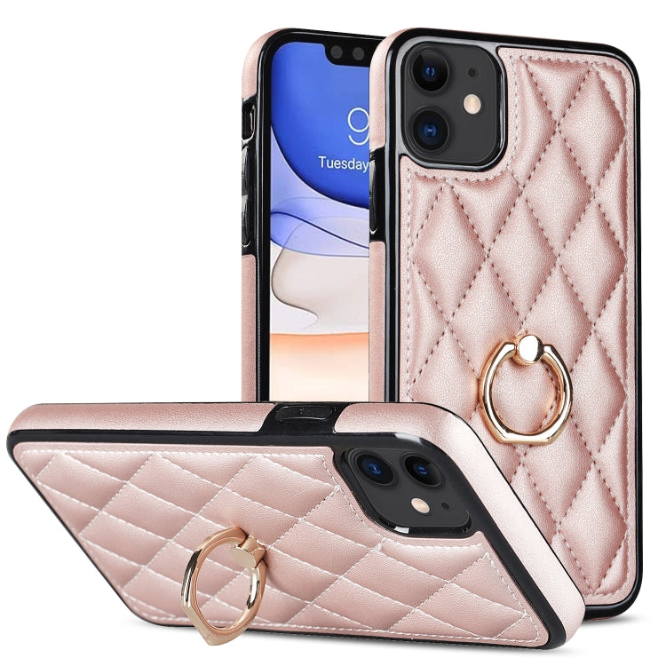 Custodia per telefono in pelle PU romboidale con supporto per anello, For iPhone 12 / 12 Pro, For iPhone 12 Pro Max, For iPhone 11