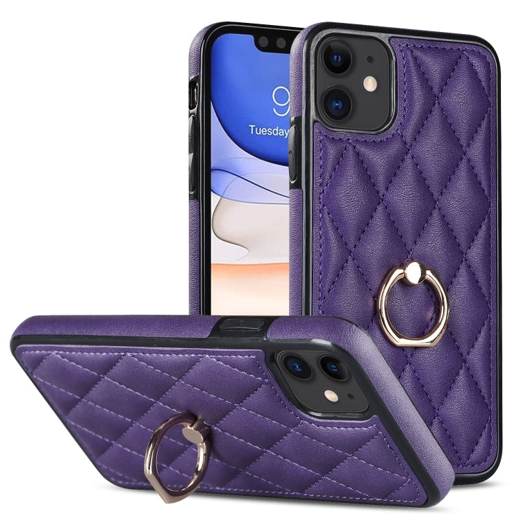 Custodia per telefono in pelle PU romboidale con supporto per anello, For iPhone 12 / 12 Pro, For iPhone 12 Pro Max, For iPhone 11