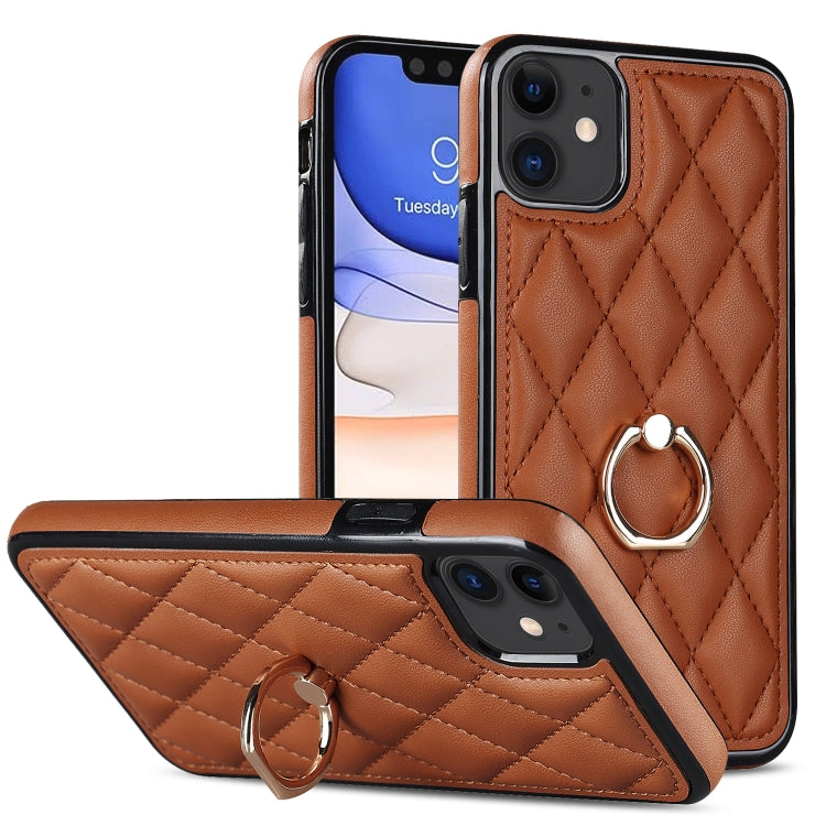 Custodia per telefono in pelle PU romboidale con supporto per anello, For iPhone 12 / 12 Pro, For iPhone 12 Pro Max, For iPhone 11