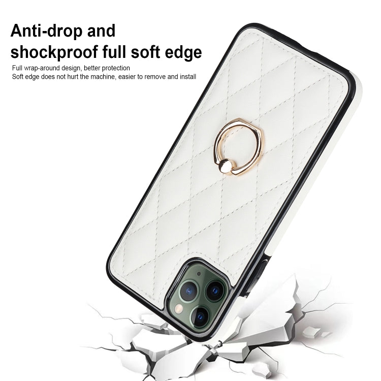 Custodia per telefono in pelle PU romboidale con supporto per anello, For iPhone 11 Pro, For iPhone 11 Pro Max, For iPhone X / XS