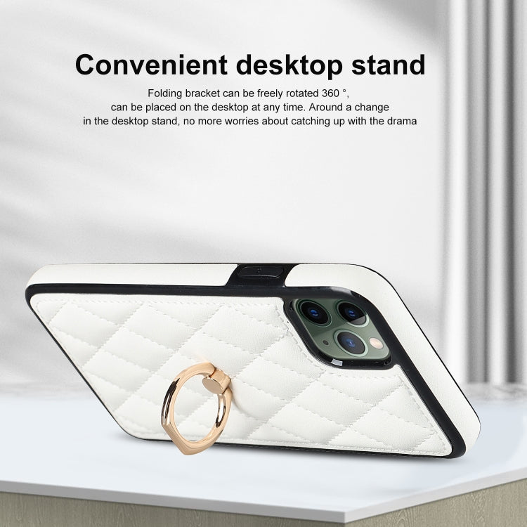 Custodia per telefono in pelle PU romboidale con supporto per anello, For iPhone 11 Pro, For iPhone 11 Pro Max, For iPhone X / XS