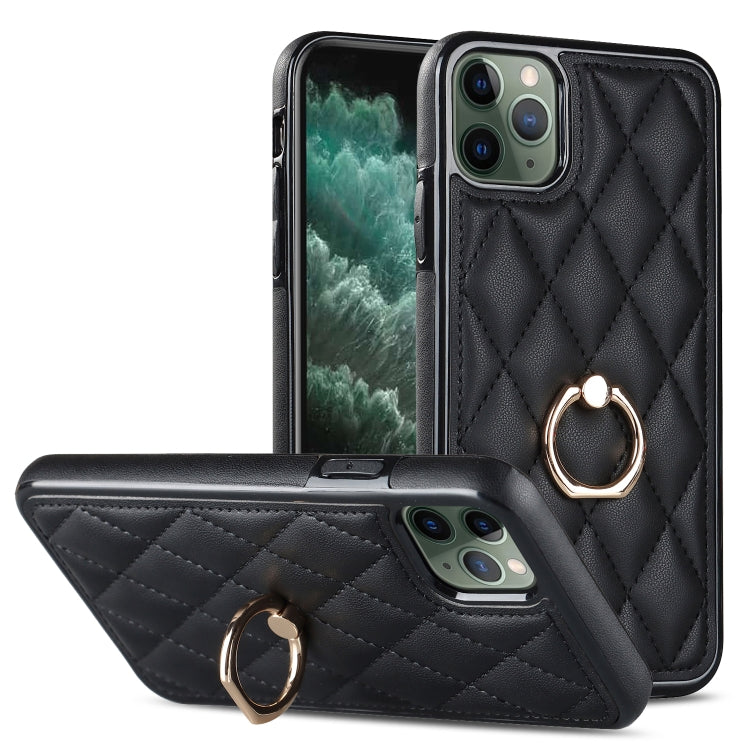 Custodia per telefono in pelle PU romboidale con supporto per anello, For iPhone 11 Pro, For iPhone 11 Pro Max, For iPhone X / XS
